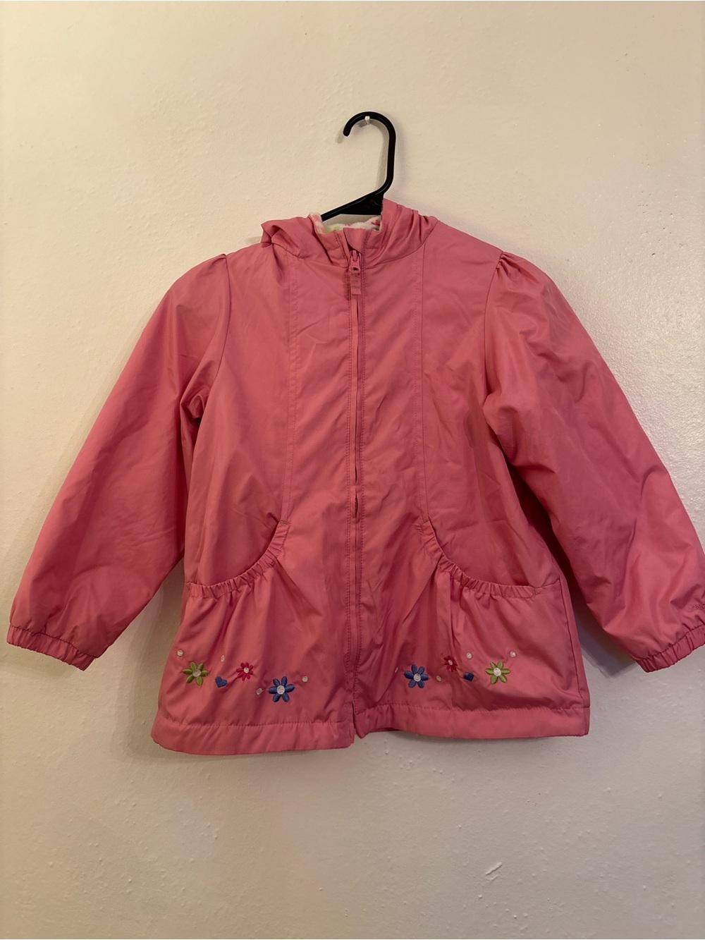 London Fog Pink Hooded Raincoat with Floral Appliqué